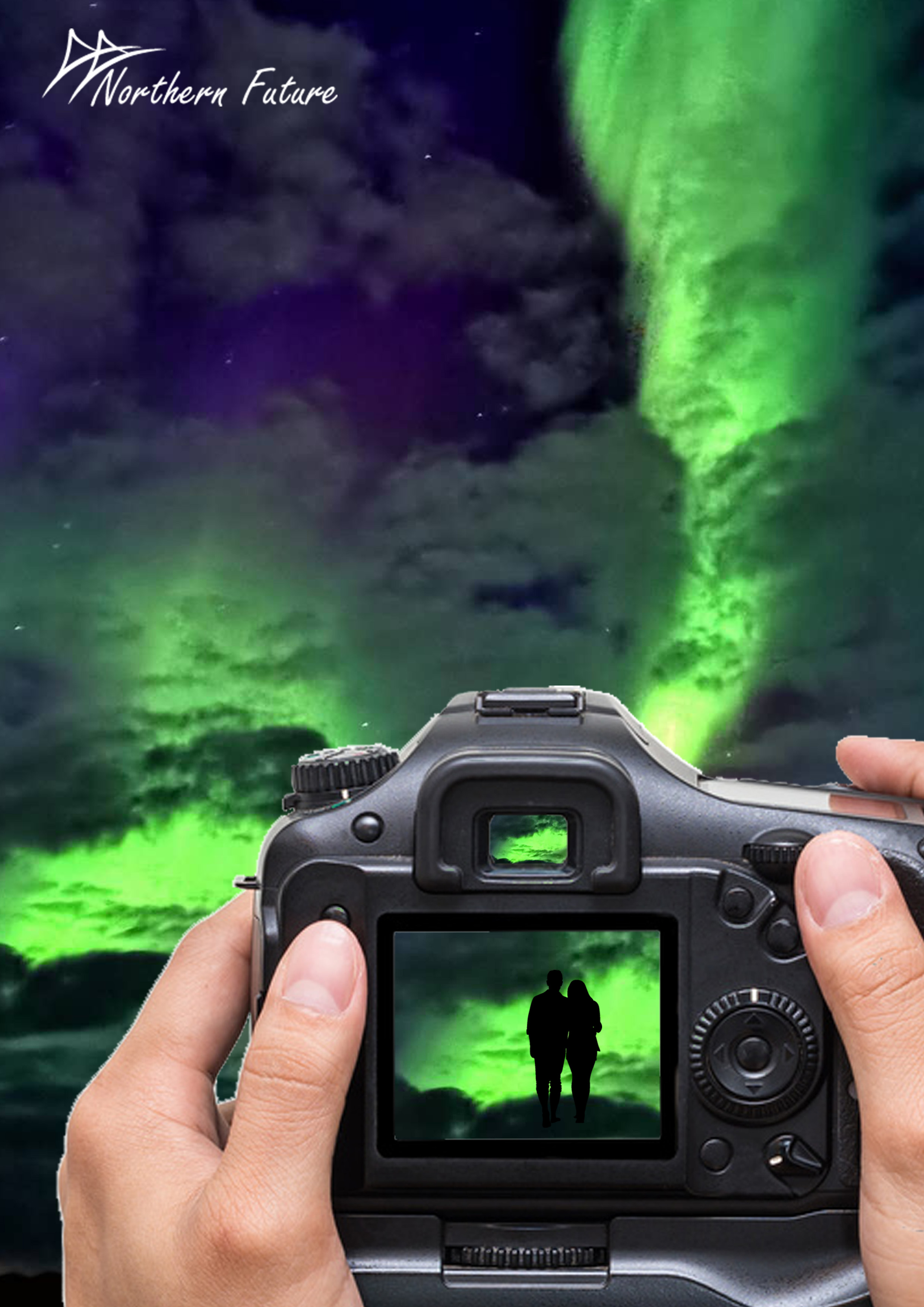 Camera pointing at the Northern lights, DMC Northern Future, Rovaniemi, Lapland, Finland