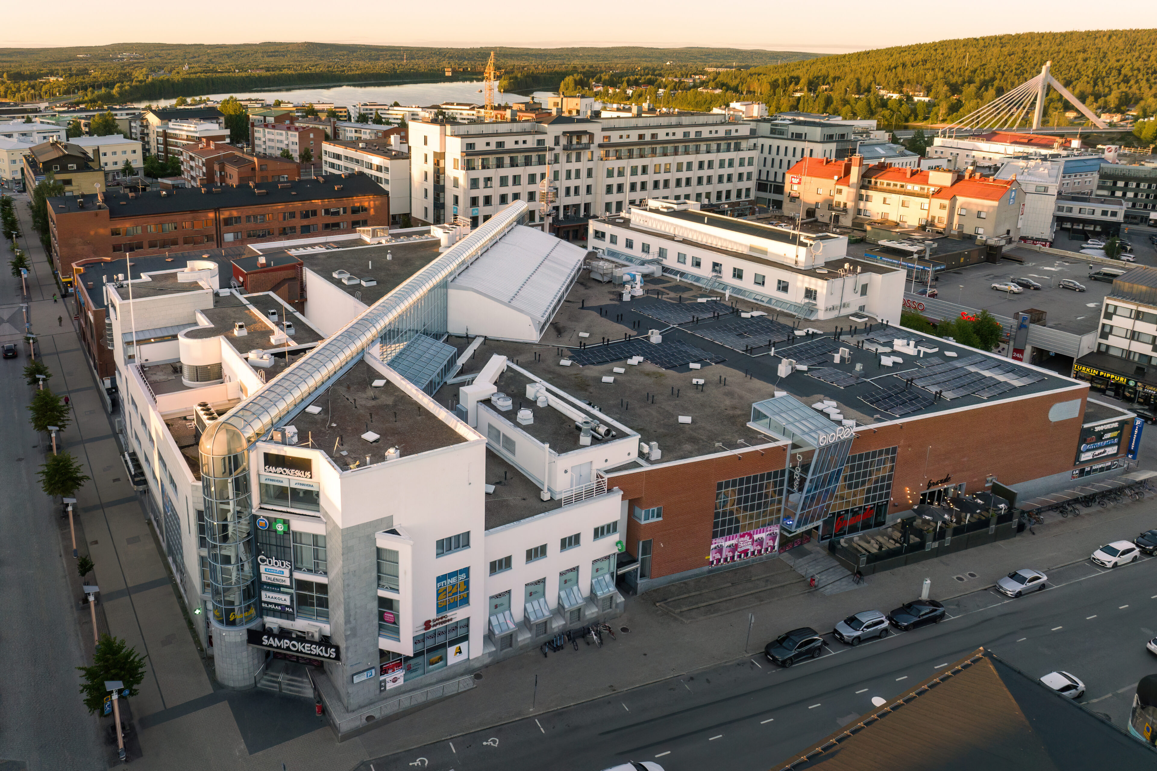 Sampokeskus Shopping Centre in Rovaniemi, Lapland, Finland during sunset.