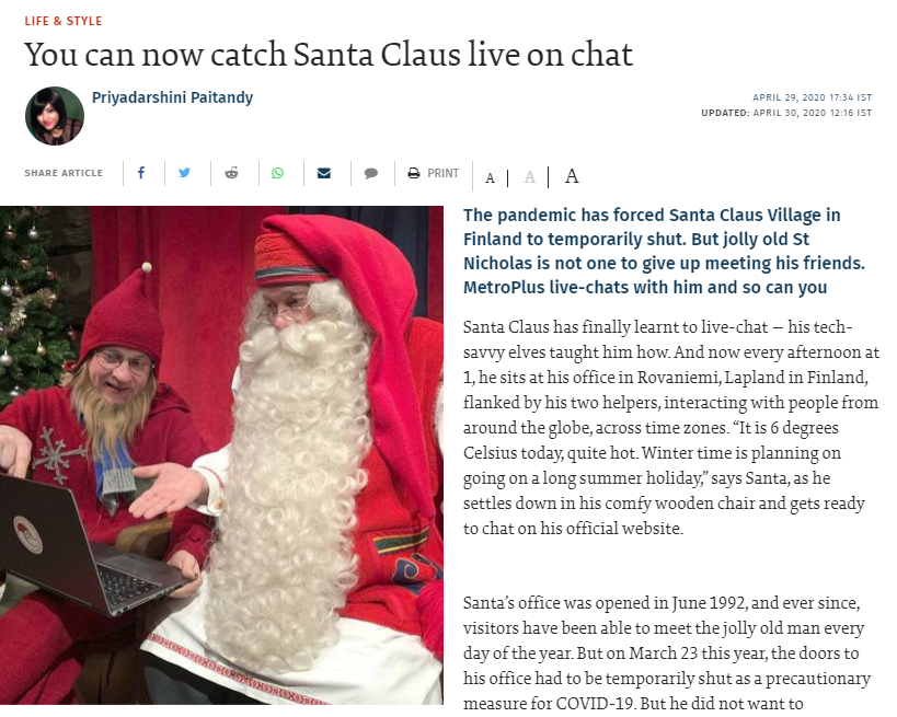 The Hindu Magazine article Santa Claus in Rovaniemi Lapland Finland