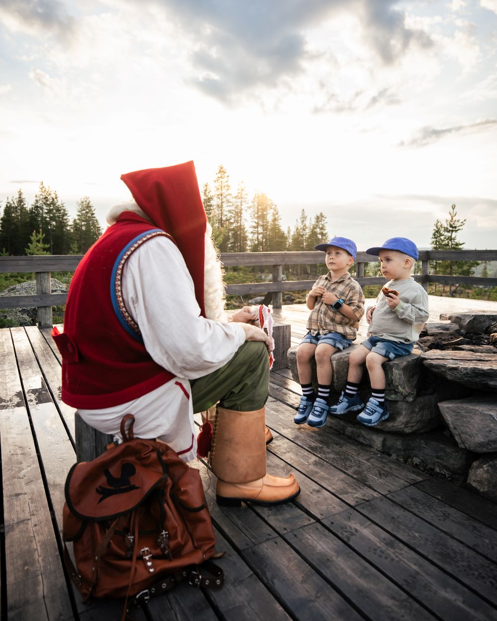 Santa Claus with children on a summer night