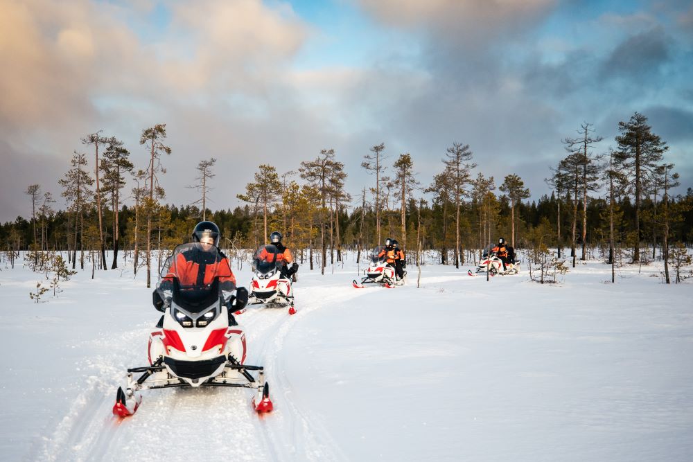 electric snowmobile in spring winter